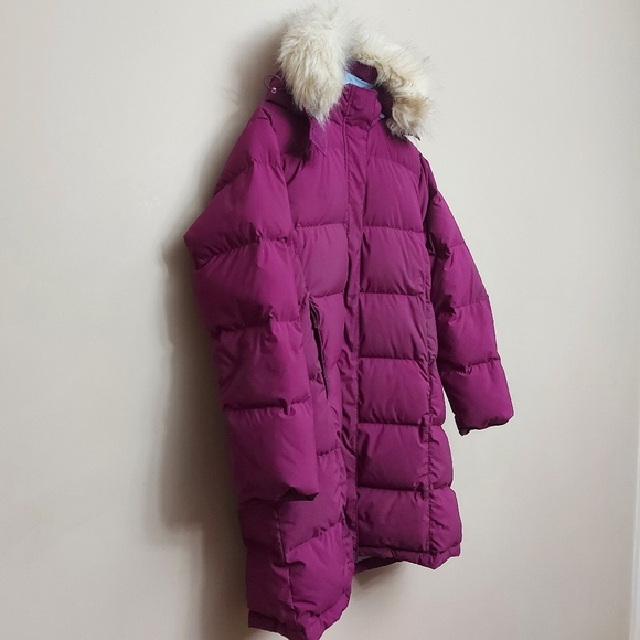 L.L.Bean goose down parka with removable fur trim and removeable hood Pink MedP - Picture 2 of 8